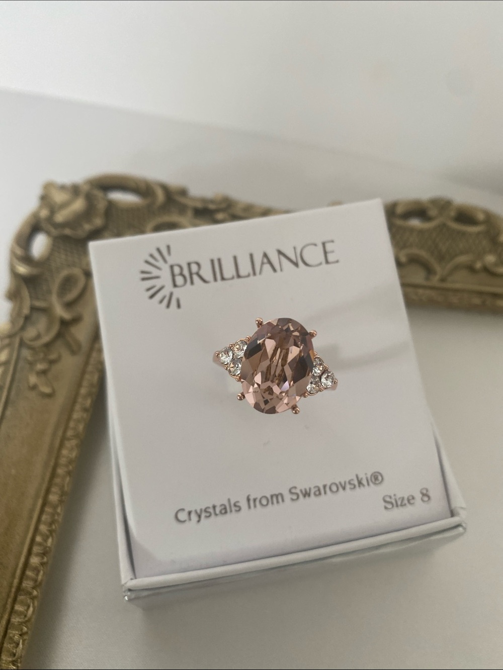 Brilliance Ring Crystals from Swarovski Pink Color Stone‎ Rose Gold Band Size 8